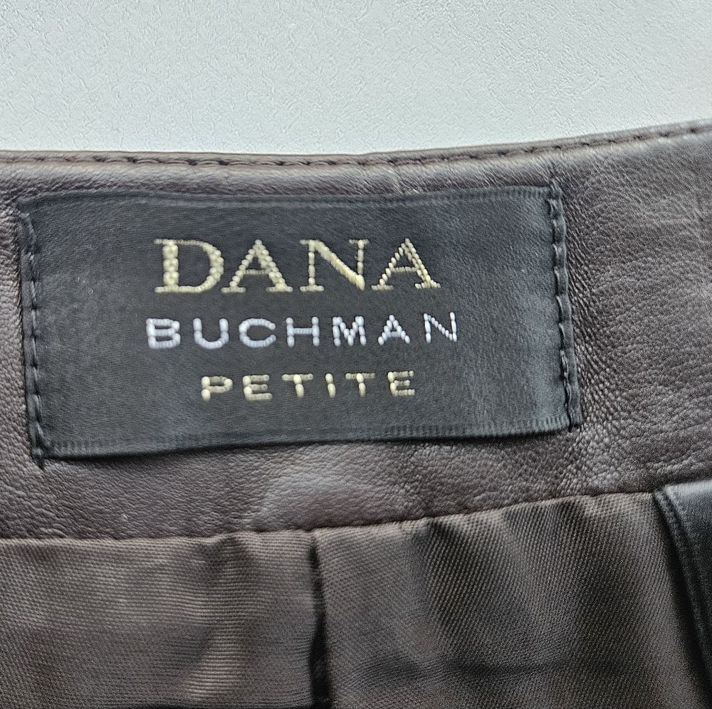 VTG DANA BUCHMAN Chocolate Brown Leather Pants | SZ 6P - Picture 10 of 12
